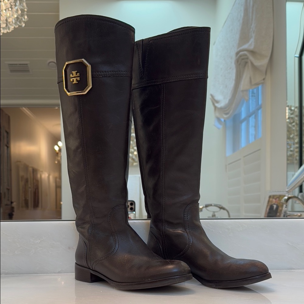 Tory Burch Black Leather Riding Boots